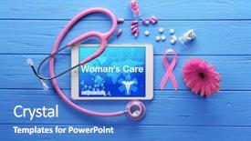  Presentation with pills - Audience pleasing PPT theme consisting of stethoscope on blue wooden background backdrop and a teal colored foreground