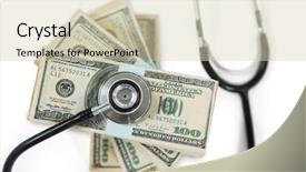  Presentation with teal design music note - Theme enhanced with stethoscope on bundle of currency background and a  colored foreground