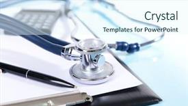  Presentation with light blue dna black - Slide deck with stethoscope on light blue background background and a  colored foreground