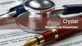  Presentation with medical billing - PPT theme having stethoscope on medical billing statement background and a tawny brown colored foreground