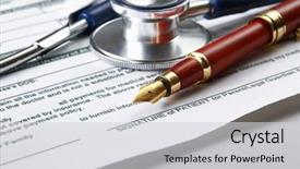  Presentation with medical billing - Cool new PPT layouts with stethoscope on medical billing statement backdrop and a light gray colored foreground