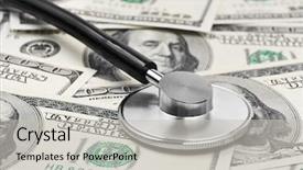  Presentation with finance - Presentation theme featuring stethoscope on money background - medical background and a light gray colored foreground