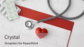  Presentation with heart disease - Audience pleasing theme consisting of stethoscope pills and red heart backdrop and a light gray colored foreground