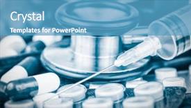  Presentation with water drops in blue tone - Amazing PPT theme having stethoscope pills and syringe toned backdrop and a  colored foreground