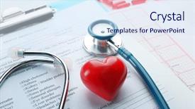  Presentation with clipboard stethoscope - Cool new theme with doctor questionnaire - stethoscope pills plastic heart backdrop and a sky blue colored foreground