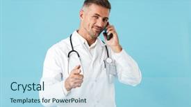  Presentation with medical - Amazing PPT theme having stethoscope talking on cell phone backdrop and a  colored foreground