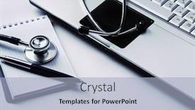  Presentation with clipboard stethoscope - PPT theme featuring stethoscope-with-clipboard-and-laptop background and a light blue colored foreground