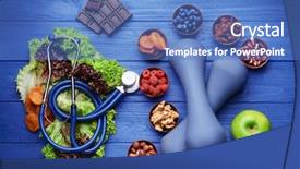  Presentation with blue food - Colorful presentation theme enhanced with food on blue wooden background backdrop and a teal colored foreground