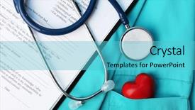  Presentation with stethoscope and red heart health - Amazing slides having stethoscope with heart on suit backdrop and a teal colored foreground