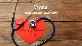  Presentation with wooden heart the slogan - Theme enhanced with stethoscope with heart on wooden background and a  colored foreground