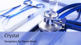  Presentation with medical equipment - PPT theme enhanced with stethoscope with medical equipment background and a light blue colored foreground