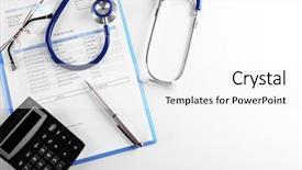  Presentation with calculator - Colorful presentation enhanced with stethoscope with medical history backdrop and a white colored foreground