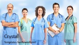  Presentation with nurse - Audience pleasing presentation consisting of stethoscopes doctors and nurse backdrop and a light blue colored foreground