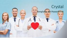  Presentation with doctors teamwork - PPT layouts with stethoscopes over blue background background and a light blue colored foreground