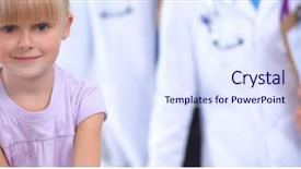  Presentation with doctor in hospital health insurance related icons healthcare person saving medical - Slides consisting of stetoscope - little girl and young doctor background and a sky blue colored foreground
