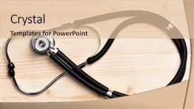  Presentation with empty of wood table top - Slide set enhanced with stetoscope - new stethoscope on wooden surface background and a lemonade colored foreground