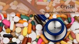  Presentation with wound healing first aid - Beautiful PPT theme featuring stetoskop - tablets and a stethoscope backdrop and a coral colored foreground