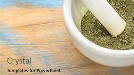  Presentation with mortar - PPT theme enhanced with stevia-dried-leaves-crushed background and a  colored foreground