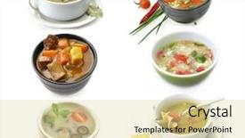  Presentation with healthy soup - Theme having stew chicken - bowls of healthy soup background and a blonde colored foreground