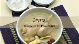  Presentation with korean food - Colorful slide deck enhanced with stew chicken - korean food backdrop and a coral colored foreground