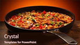  Presentation with roasted chicken - Audience pleasing theme consisting of stew chicken - roasted meat and vegetables backdrop and a wine colored foreground