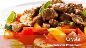  Presentation with roasted chicken - Slide deck featuring stew chicken - roasted meat and vegetables background and a  colored foreground