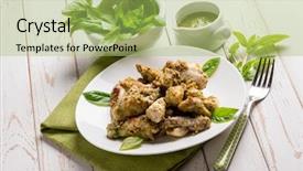  Presentation with sauce - Beautiful theme featuring stew chicken with pesto sauce backdrop and a  colored foreground