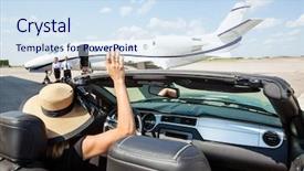  Presentation with airport terminal - Audience pleasing theme consisting of stewardess against private jet backdrop and a sky blue colored foreground
