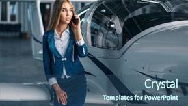  Presentation with airplane engine - Slide deck enhanced with stewardess against propeller engine background and a ocean colored foreground