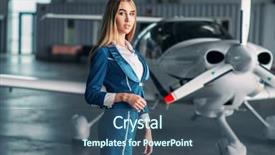  Presentation with hangar - Amazing PPT theme having stewardess against turboprop airplane backdrop and a ocean colored foreground