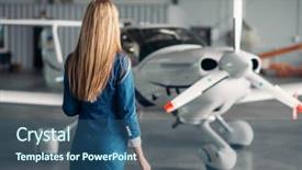  Presentation with hangar - Cool new presentation theme with stewardess against turboprop airplane backdrop and a ocean colored foreground