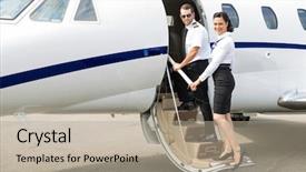  Presentation with private jet - Slide set with stewardess and pilot boarding private background and a  colored foreground