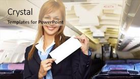  Presentation with air - Audience pleasing slide set consisting of stewardess in the empty airline backdrop and a  colored foreground