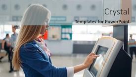  Presentation with airport terminal - PPT theme with stewardess uses terminal at the airport hall background and a light blue colored foreground
