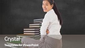  Presentation with cross - Slide deck enhanced with sti - businesswoman sitting cross legged smiling background and a gray colored foreground