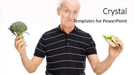  Presentation with piece of the pie - PPT theme featuring sti - indecisive senior man holding background and a sky blue colored foreground