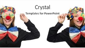  Presentation with clown - Slide deck having stick characters - funny clown isolated on white background and a sky blue colored foreground