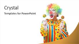  Presentation with clown - Slides consisting of stick characters - male clown isolated on white background and a white colored foreground