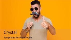  Presentation with casual young people - PPT layouts consisting of stick characters - portrait of a cheerful young background and a gold colored foreground