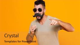  Presentation with cheerful - Presentation design consisting of stick characters - portrait of a cheerful young background and a gold colored foreground