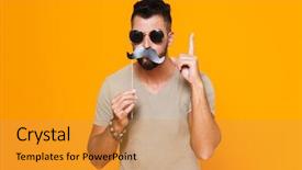  Presentation with young man on the phone - Slide set with stick characters - portrait of a cheerful young background and a gold colored foreground