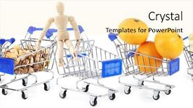  Presentation with wooden stick - Colorful PPT layouts enhanced with stick characters - wooden doll sits in shopping backdrop and a blonde colored foreground