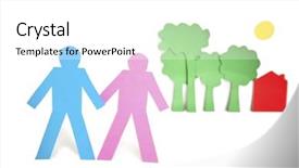  Presentation with white house - Presentation theme having group stick figures - paper cut outs representing background and a white colored foreground