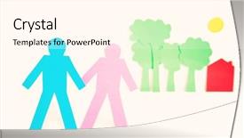  Presentation with white house - Theme with group stick figures - paper cut outs representing background and a cream colored foreground