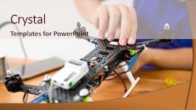  Presentation with stick figure - Beautiful slides featuring stick figure house - building of flying drone backdrop and a  colored foreground