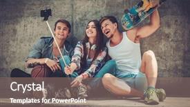  Presentation with selfie - PPT theme with stick men - cheerful friends with with skateboard background and a gray colored foreground