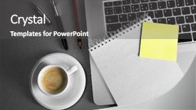  Presentation with post stick note - PPT theme consisting of post stick note - empty yellow adhesive paper background and a dark gray colored foreground