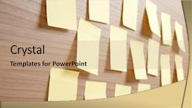  Presentation with post stick note - Colorful PPT layouts enhanced with yellow note paper on wooden backdrop and a coral colored foreground