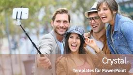  Presentation with focus group hands taking notes - Amazing presentation theme having stick people - group of friends taking picture backdrop and a coral colored foreground