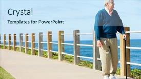  Presentation with path - Presentation theme with stick people - senior man walking along path background and a sky blue colored foreground